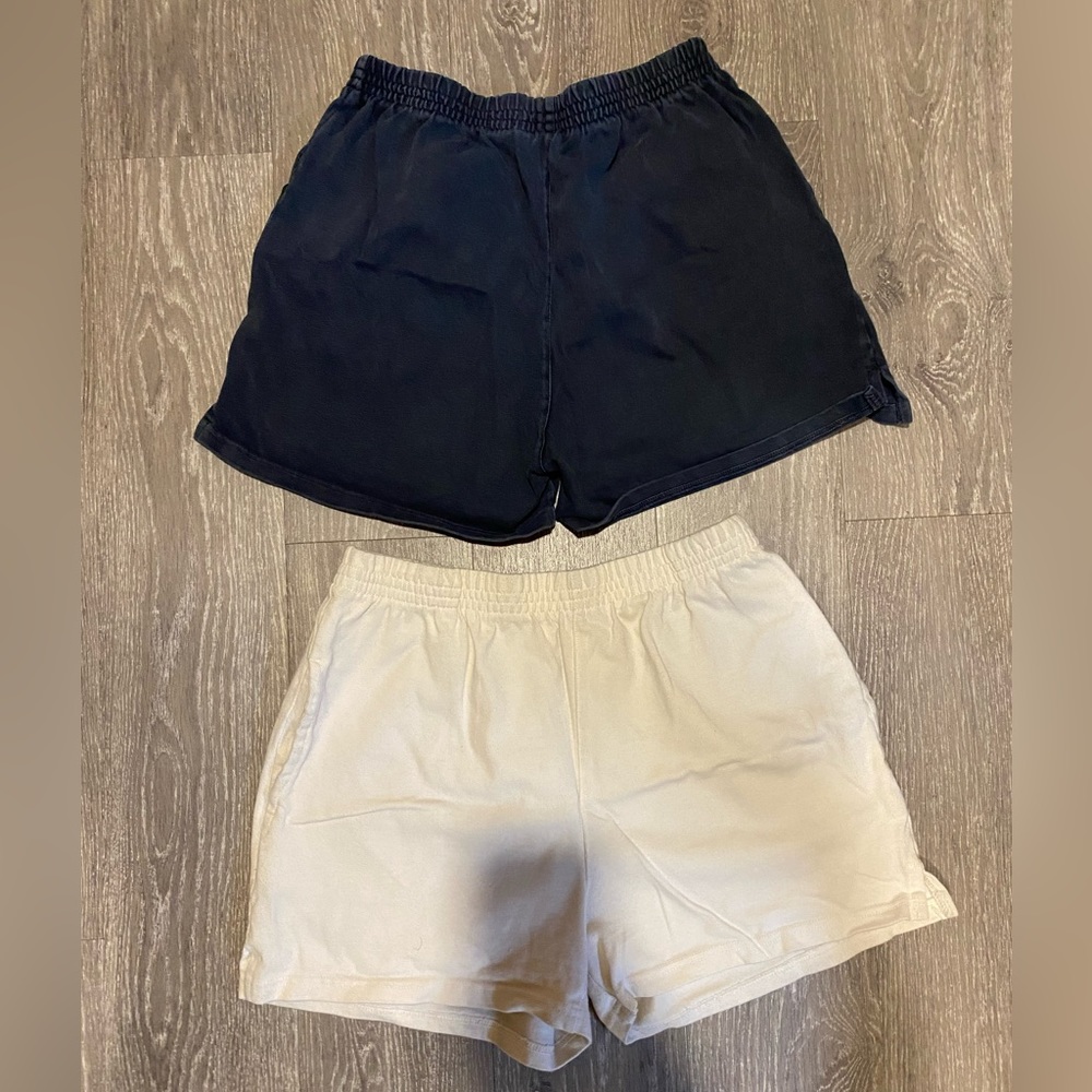 Brandi Melville John Galt Navy Blue and Cream Rosa Sweat Shorts bundle